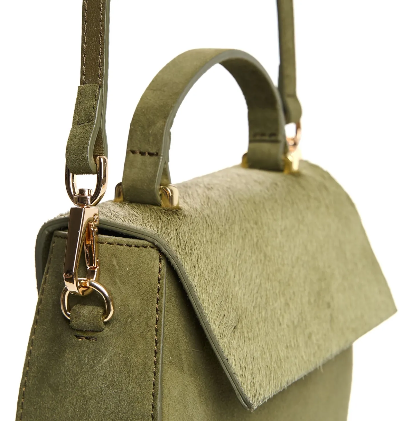 BORSA MINI CLEO VERDE OLIVA In camoscio e cavallino