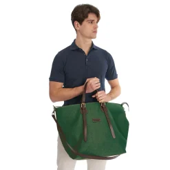 BORSA WEEKEND VERDE SCURO In tela con rifinitute in pelle