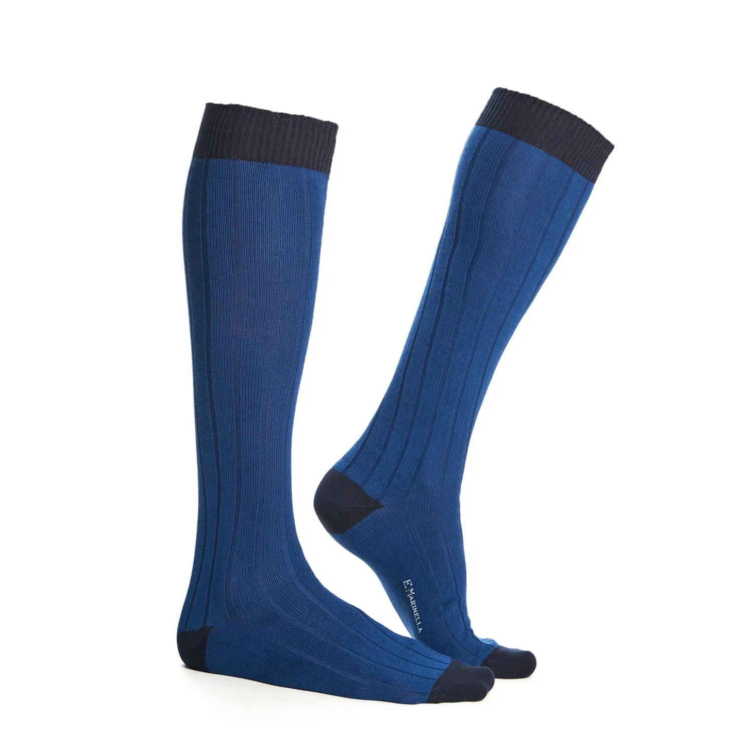 CALZE LUNGHE BICOLORE BLUETTE E BLU IN COTONE Tinta unita