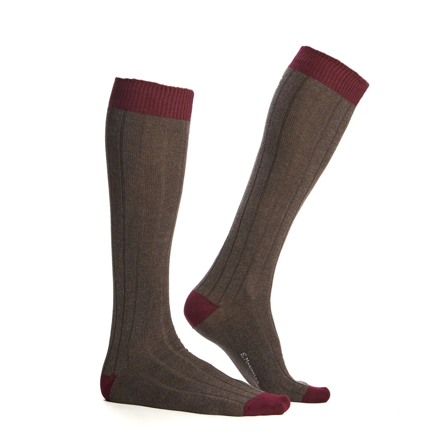 CALZE LUNGHE BICOLORE MARRONE E BORDEAUX IN COTONE Tinta unita