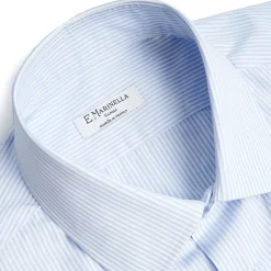 CAMICIA CLASSICA A RIGHE BIANCO E AZZURRO SLIM In cotone popeline