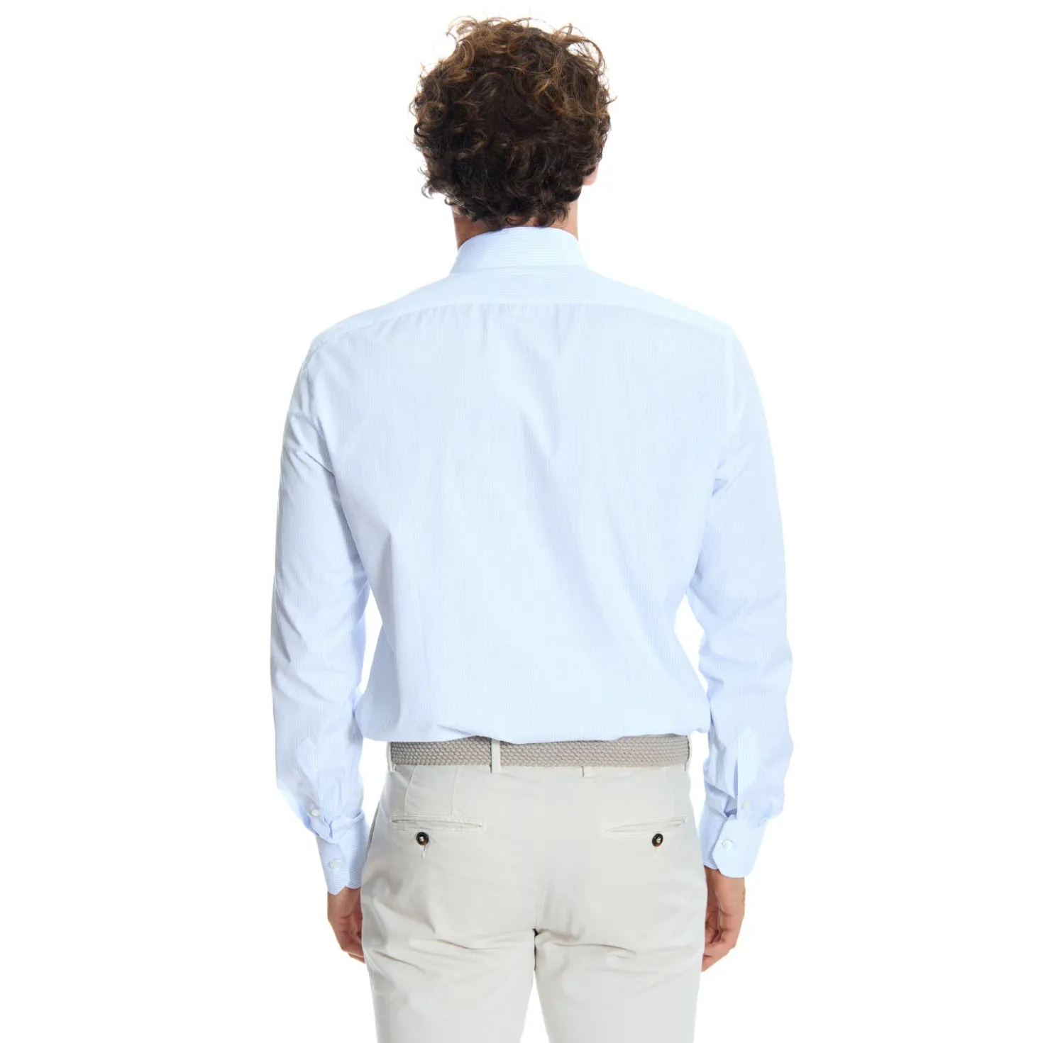 CAMICIA CLASSICA RIGHE BIANCO E AZZURRO REGULAR In cotone popeline