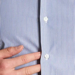 CAMICIA CLASSICA RIGHE BIANCO E BLU REGULAR In cotone popeline