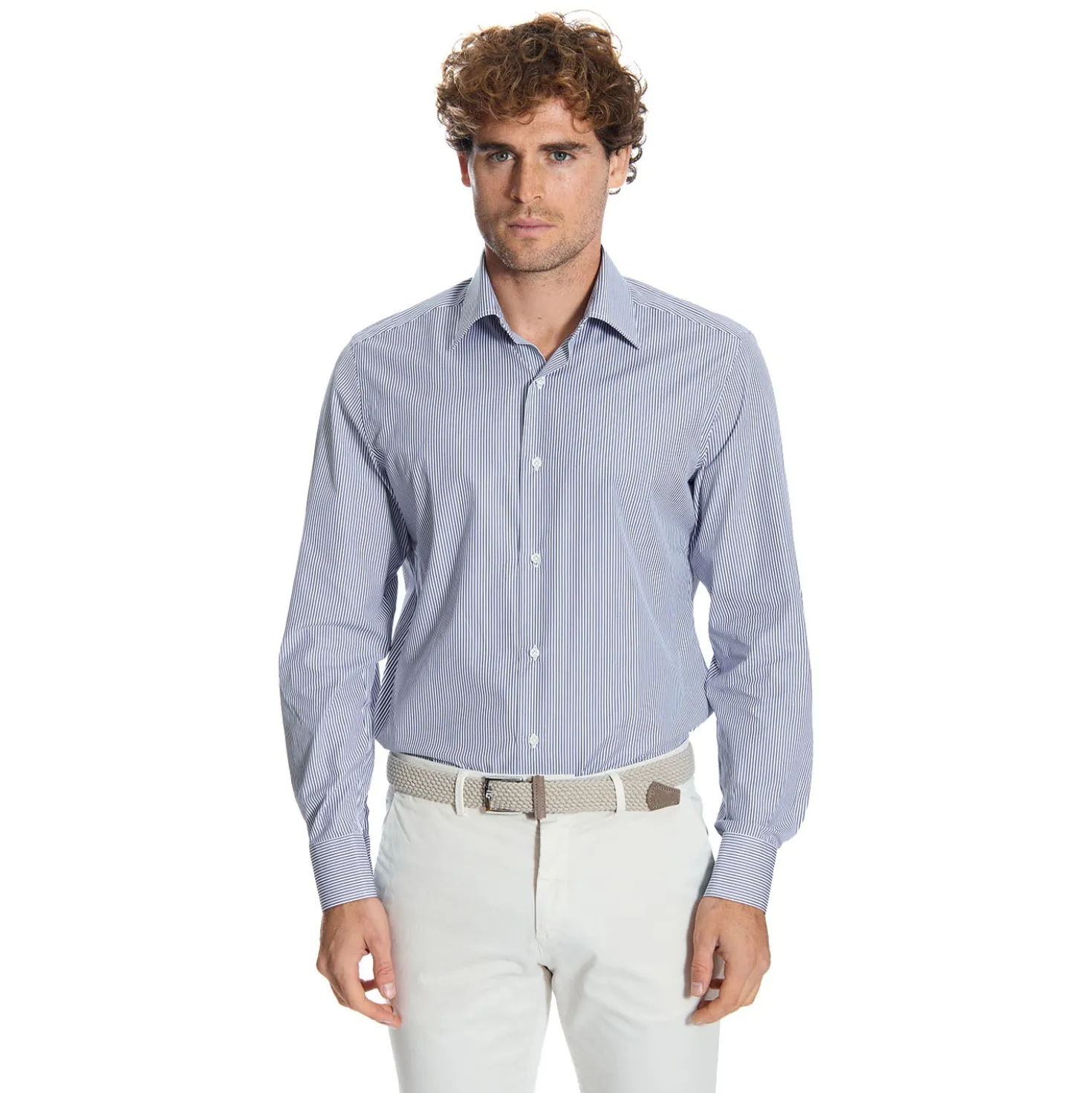 CAMICIA CLASSICA RIGHE BIANCO E BLU REGULAR In cotone popeline