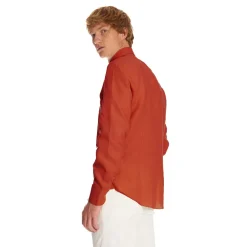 CAMICIA IN LINO ARANCIONE Con bottoni in madreperla