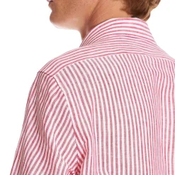 CAMICIA IN LINO BIANCA E BORDEAUX Rigata