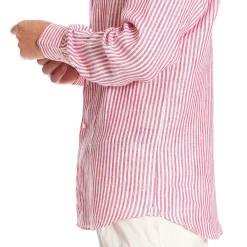CAMICIA IN LINO BIANCA E BORDEAUX Rigata