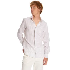 CAMICIA IN LINO BIANCA E BEIGE Rigata
