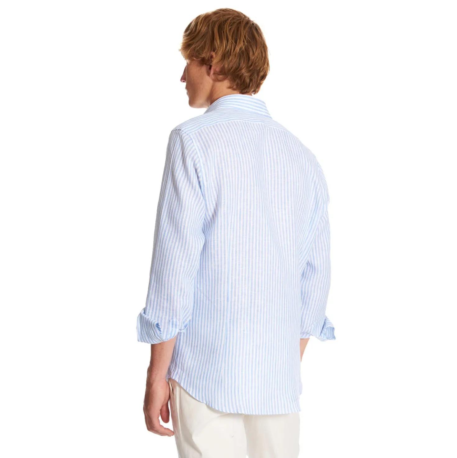 CAMICIA IN LINO BIANCA E AZZURRA Rigata