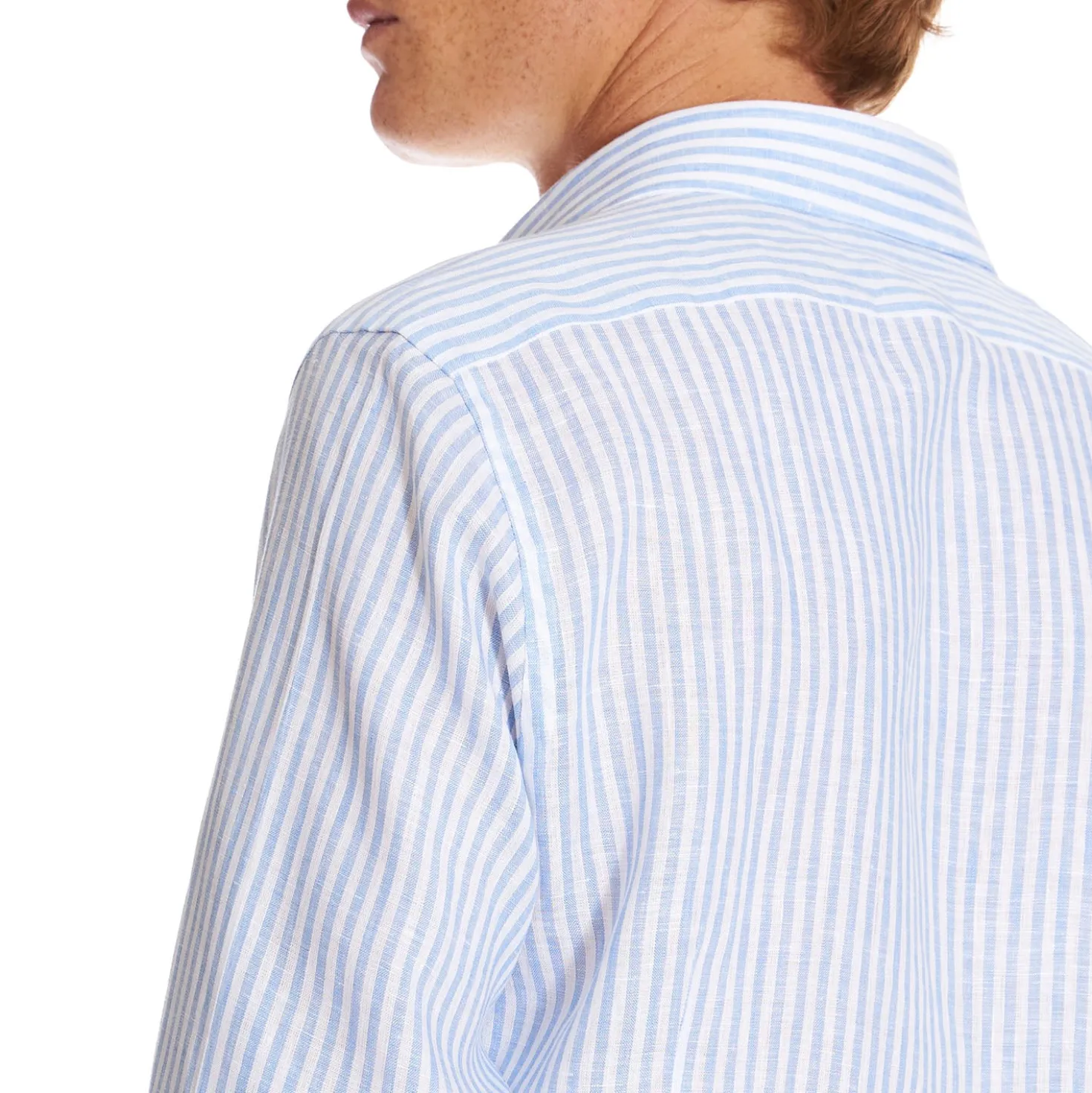 CAMICIA IN LINO BIANCA E AZZURRA Rigata