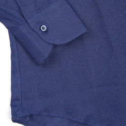 CAMICIA IN LINO BLU NOTTE Con bottoni in madreperla