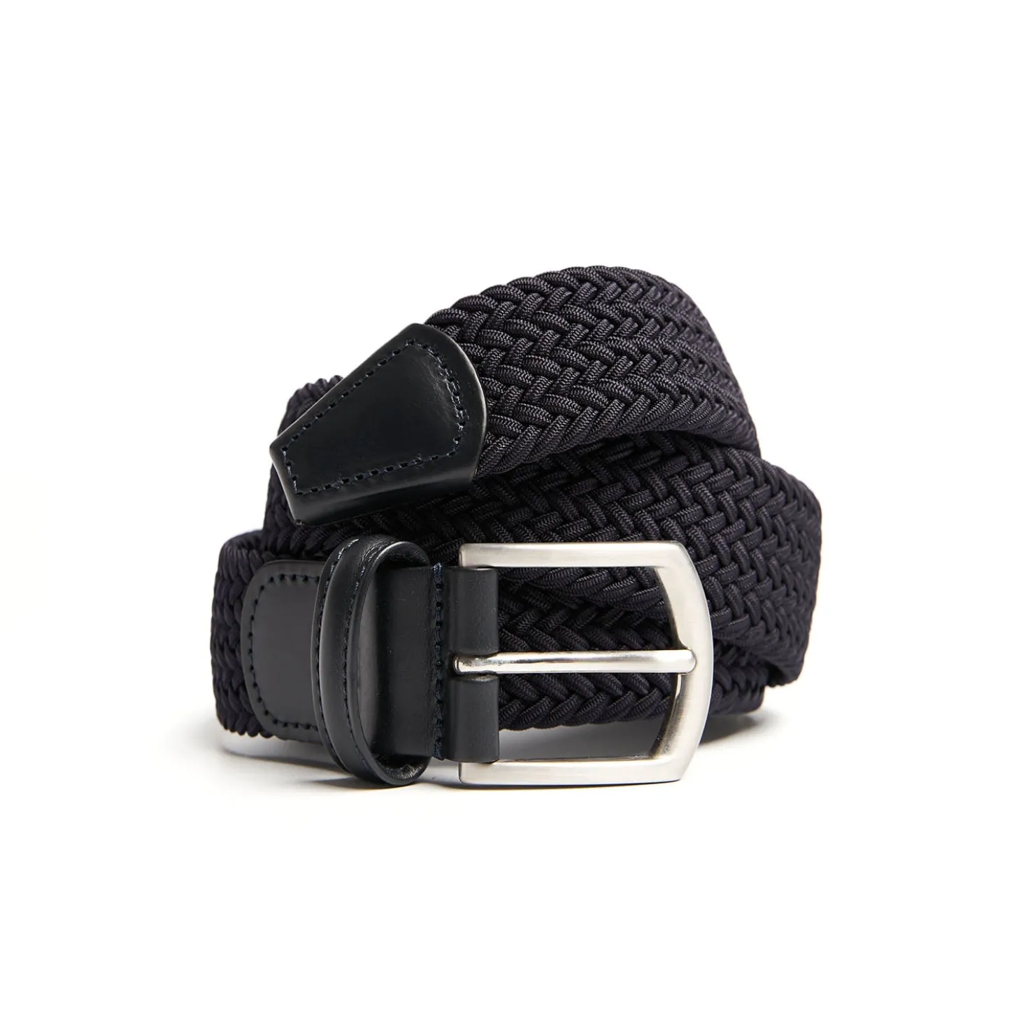 CINTURA ELASTICA INTRECCIATA BLU SCURO Con finiture in pelle 35 mm