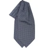 CRAVATTA ASCOT IN SETA BLU SCURO Microfantasia fiore