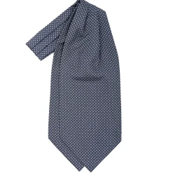 CRAVATTA ASCOT IN SETA BLU SCURO Microfantasia fiore