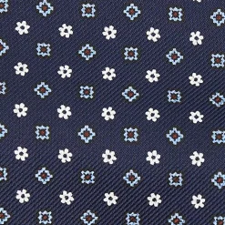 CRAVATTA ASCOT IN SETA BLU SCURO Microfantasia fiore