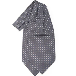 CRAVATTA ASCOT IN SETA GRIGIO SCURO Microfantasia fiore