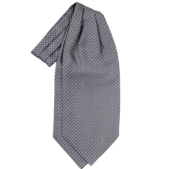 CRAVATTA ASCOT IN SETA GRIGIO SCURO Microfantasia fiore