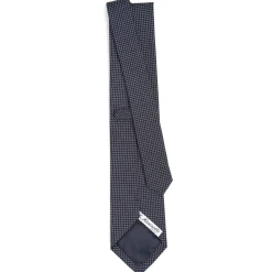 CRAVATTA CERIMONIA IN SETA JACQUARD BLU SCURO Microfanatsia geometrica