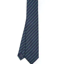 CRAVATTA REGIMENTAL IN SETA BLU SCURO Righe verdi