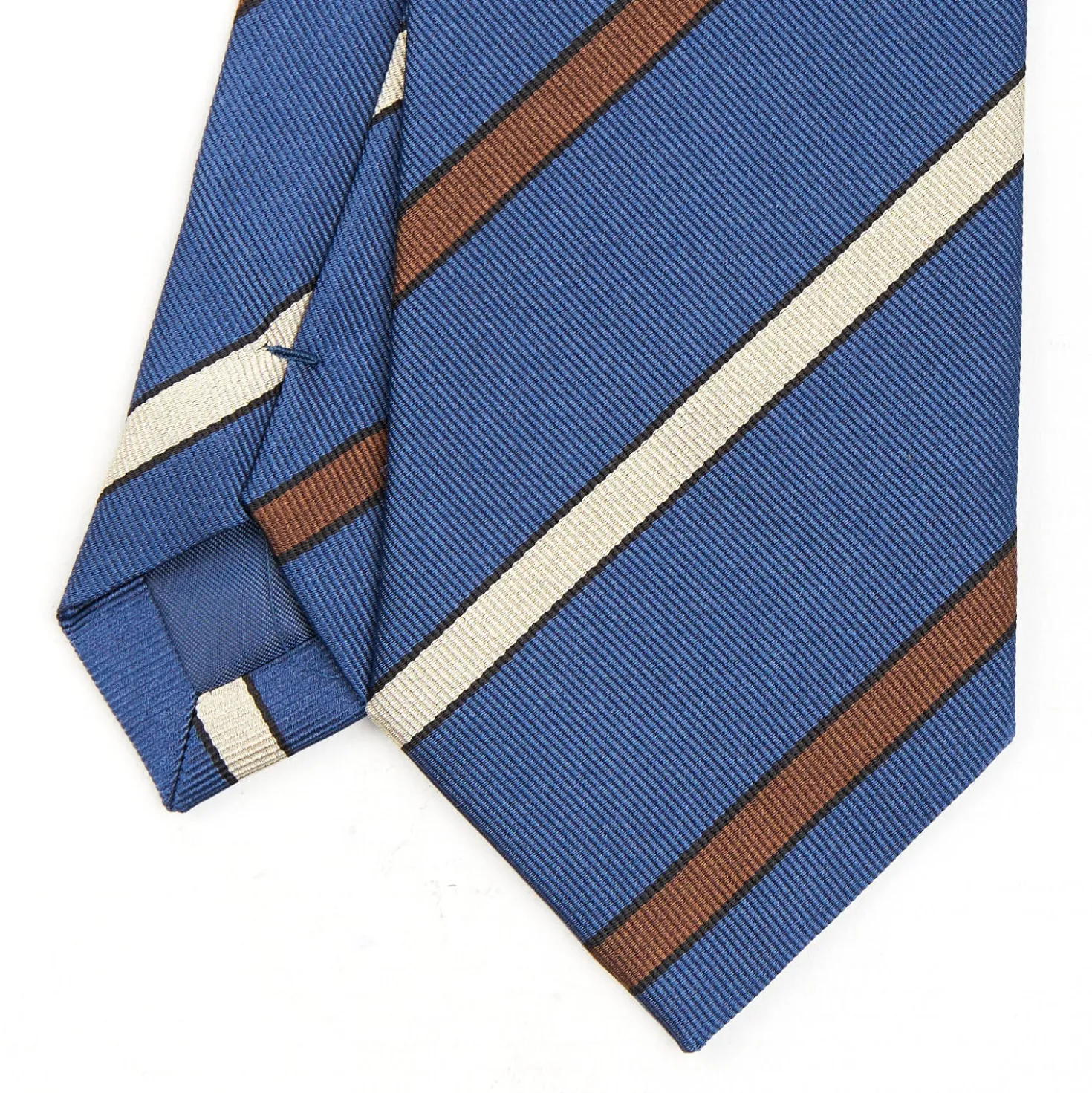 CRAVATTA REGIMENTAL IN SETA BLU Righe marroni e beige