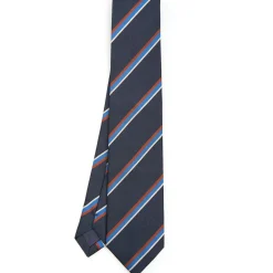 CRAVATTA REGIMENTAL IN SETA BLU SCURO Righe marroni e azzurre