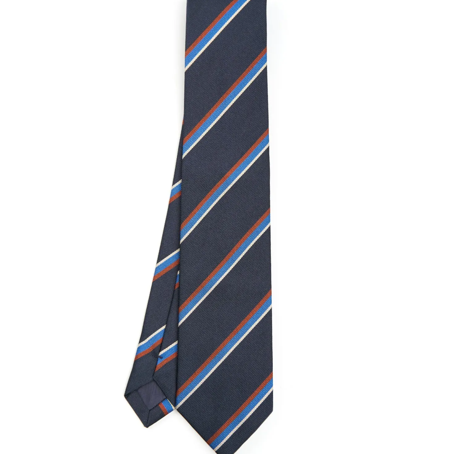 CRAVATTA REGIMENTAL IN SETA BLU SCURO Righe marroni e azzurre
