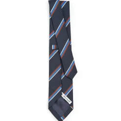 CRAVATTA REGIMENTAL IN SETA BLU SCURO Righe marroni e azzurre