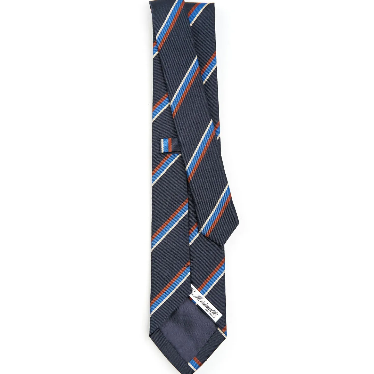 CRAVATTA REGIMENTAL IN SETA BLU SCURO Righe marroni e azzurre