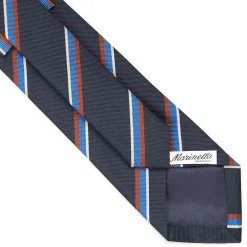 CRAVATTA REGIMENTAL IN SETA BLU SCURO Righe marroni e azzurre