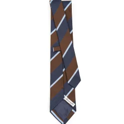 CRAVATTA REGIMENTAL IN SETA BLU SCURO Righe azzurre e marroni