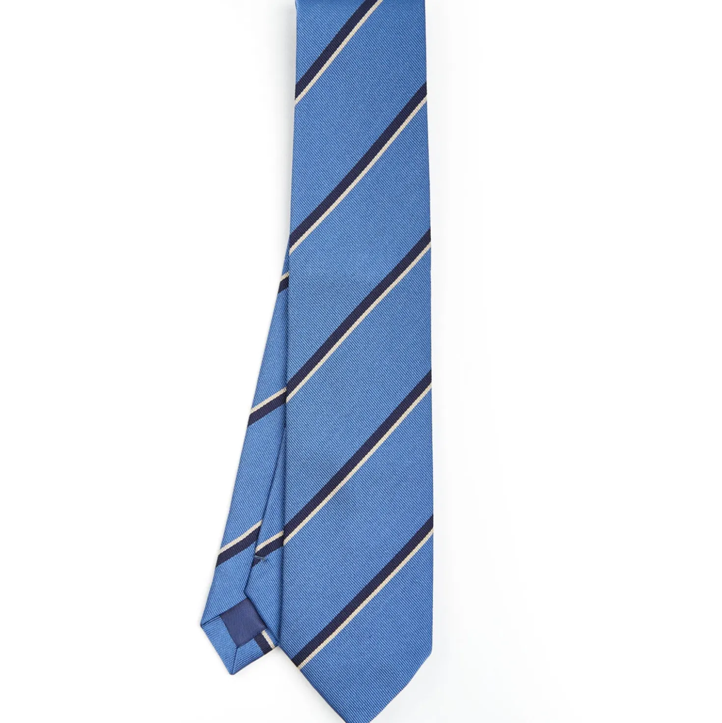 CRAVATTA REGIMENTAL IN SETA AZZURRO POLVERE Righe blu e bianche