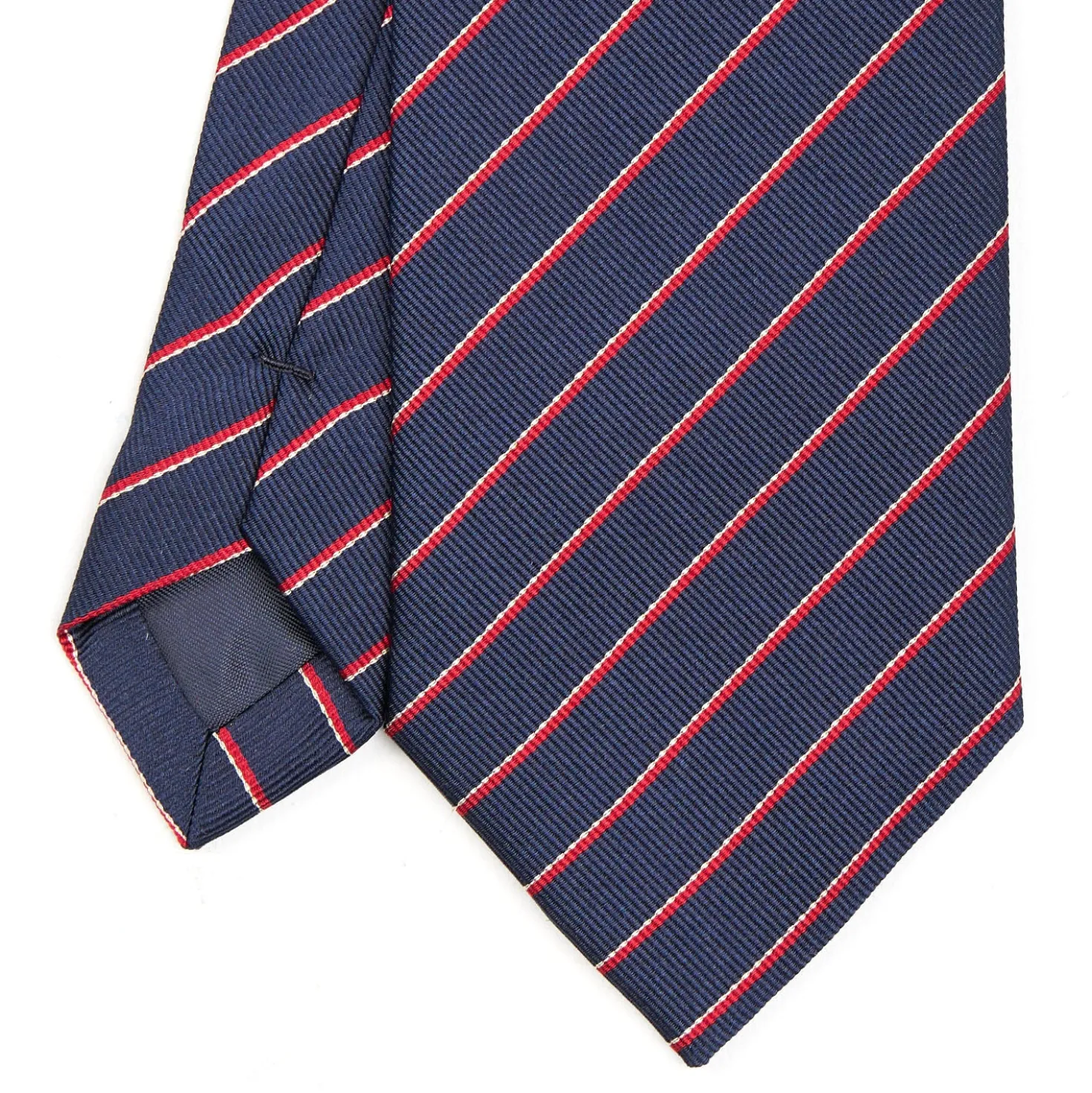 CRAVATTA REGIMENTAL IN SETA BLU SCURO Righe rosse
