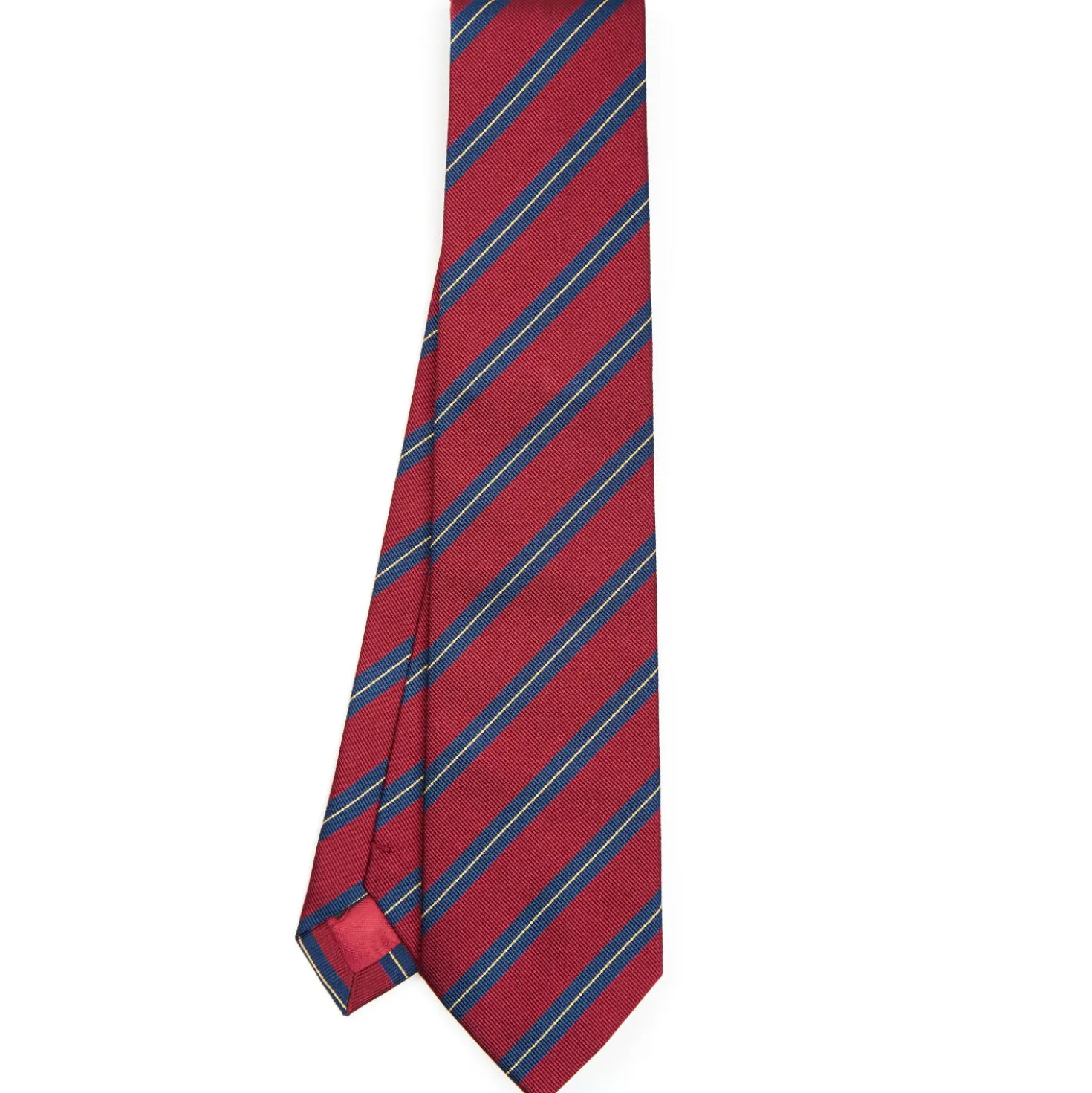 CRAVATTA REGIMENTAL IN SETA BORDEAUX Righe blu e beige