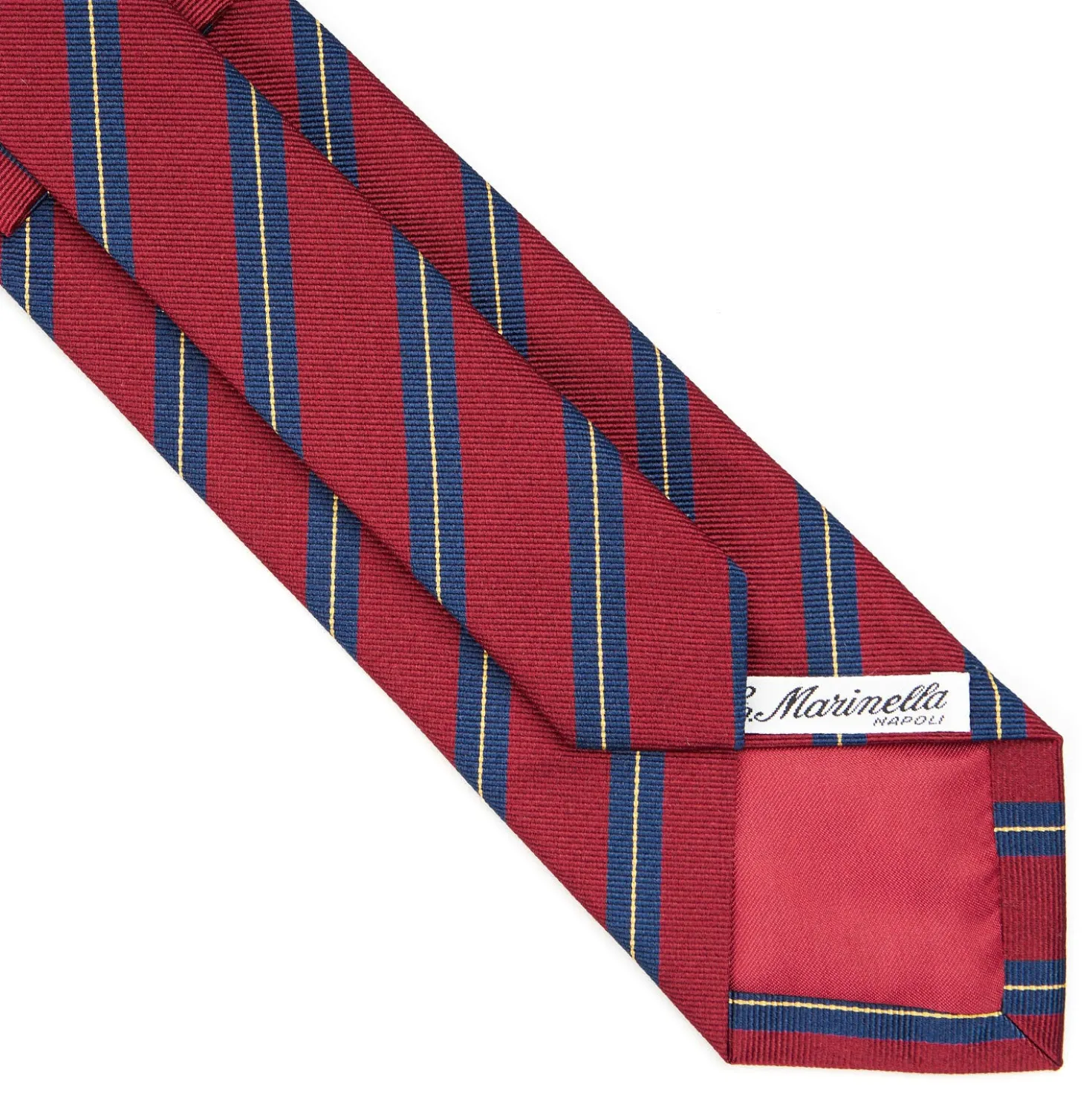 CRAVATTA REGIMENTAL IN SETA BORDEAUX Righe blu e beige
