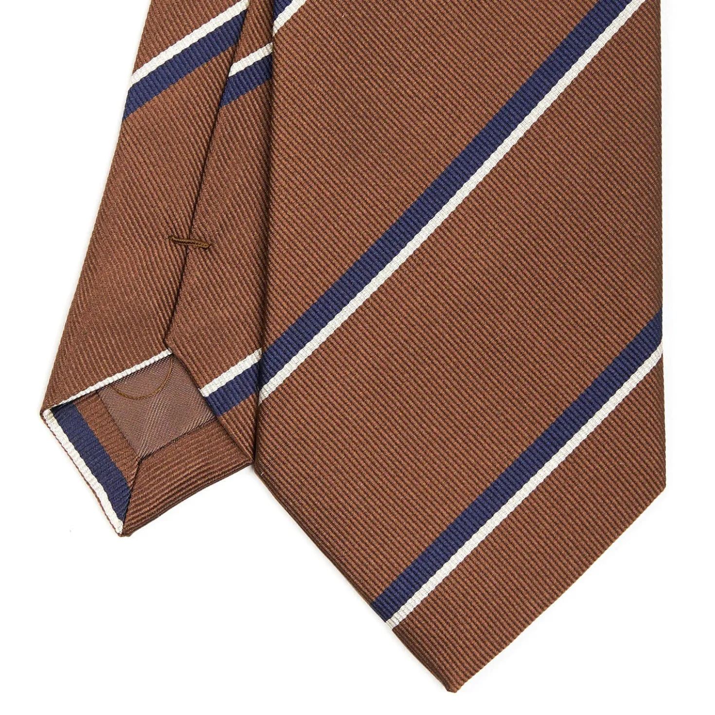 CRAVATTA REGIMENTAL IN SETA MARRONE SCURO Righe blu e bianche