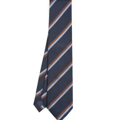 CRAVATTA REGIMENTAL IN SETA BLU SCURO Righe marroni e azzurre