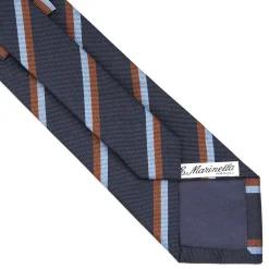 CRAVATTA REGIMENTAL IN SETA BLU SCURO Righe marroni e azzurre
