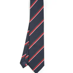 CRAVATTA REGIMENTAL IN SETA BLU SCURO Righe verdi e rosse