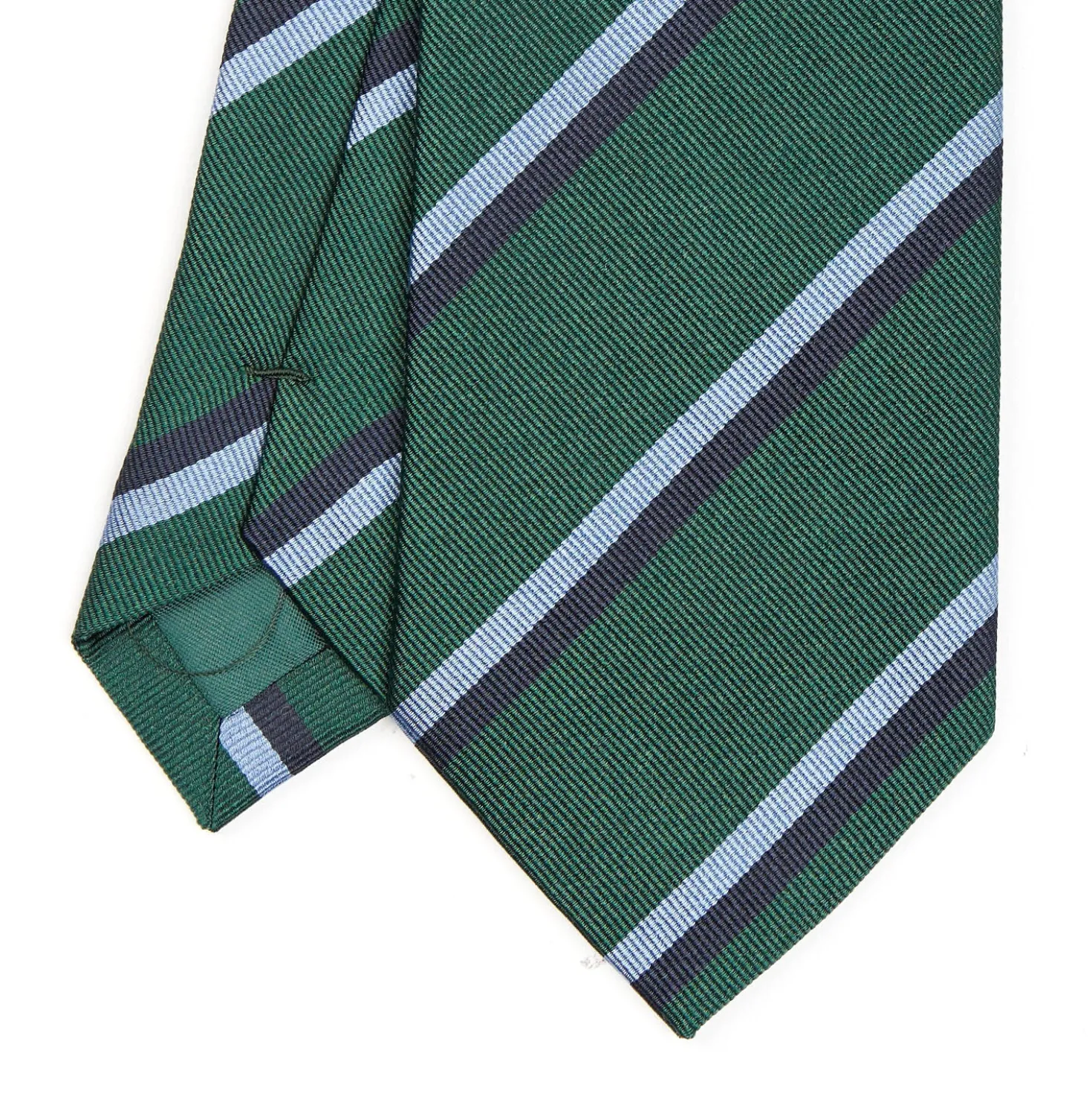 CRAVATTA REGIMENTAL IN SETA VERDE SCURO Righe blue e azzurre