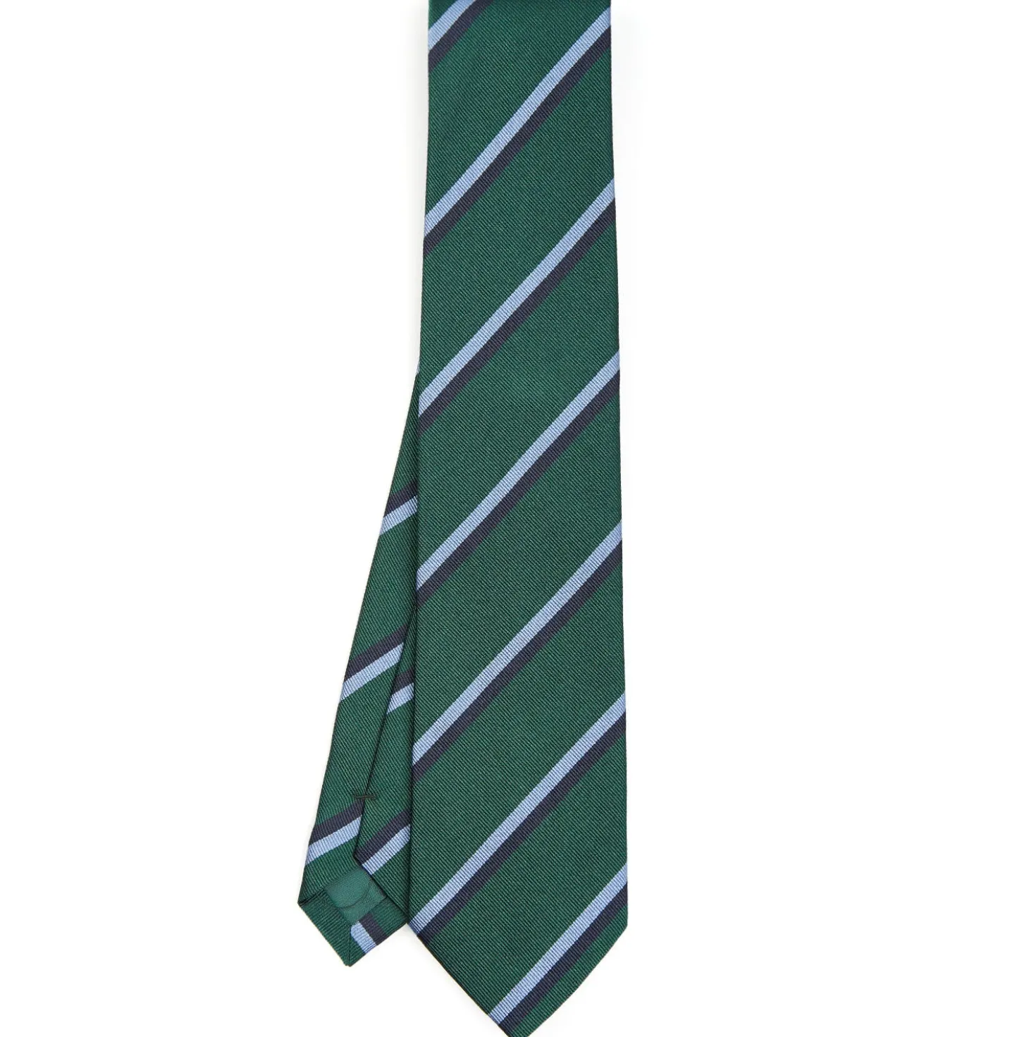 CRAVATTA REGIMENTAL IN SETA VERDE SCURO Righe blue e azzurre