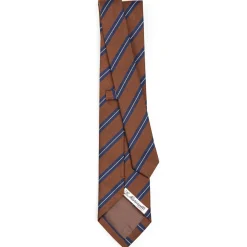CRAVATTA REGIMENTAL IN SETA MARRONE SCURO Righe blu e bianche