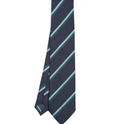 CRAVATTA REGIMENTAL IN SETA BLU SCURO Righe azzurre e verdi