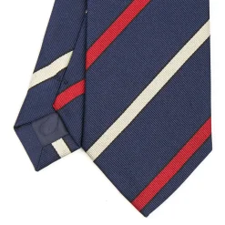 CRAVATTA REGIMENTAL IN SETA BLU SCURO Righe rosse e beige