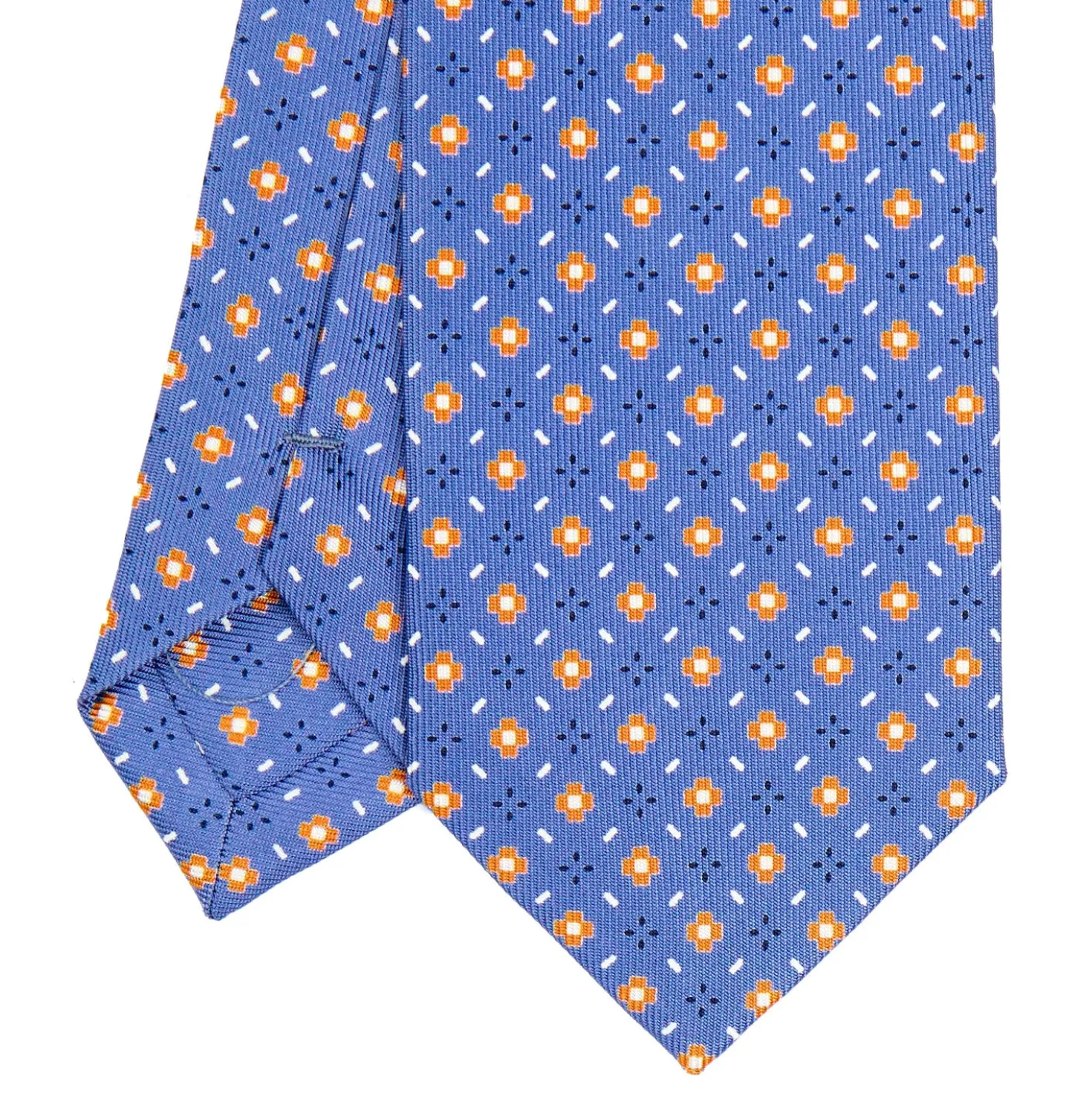 CRAVATTA SARTORIALE 7 CM IN SETA AZZURRO POLVERE Microfantasia fiore