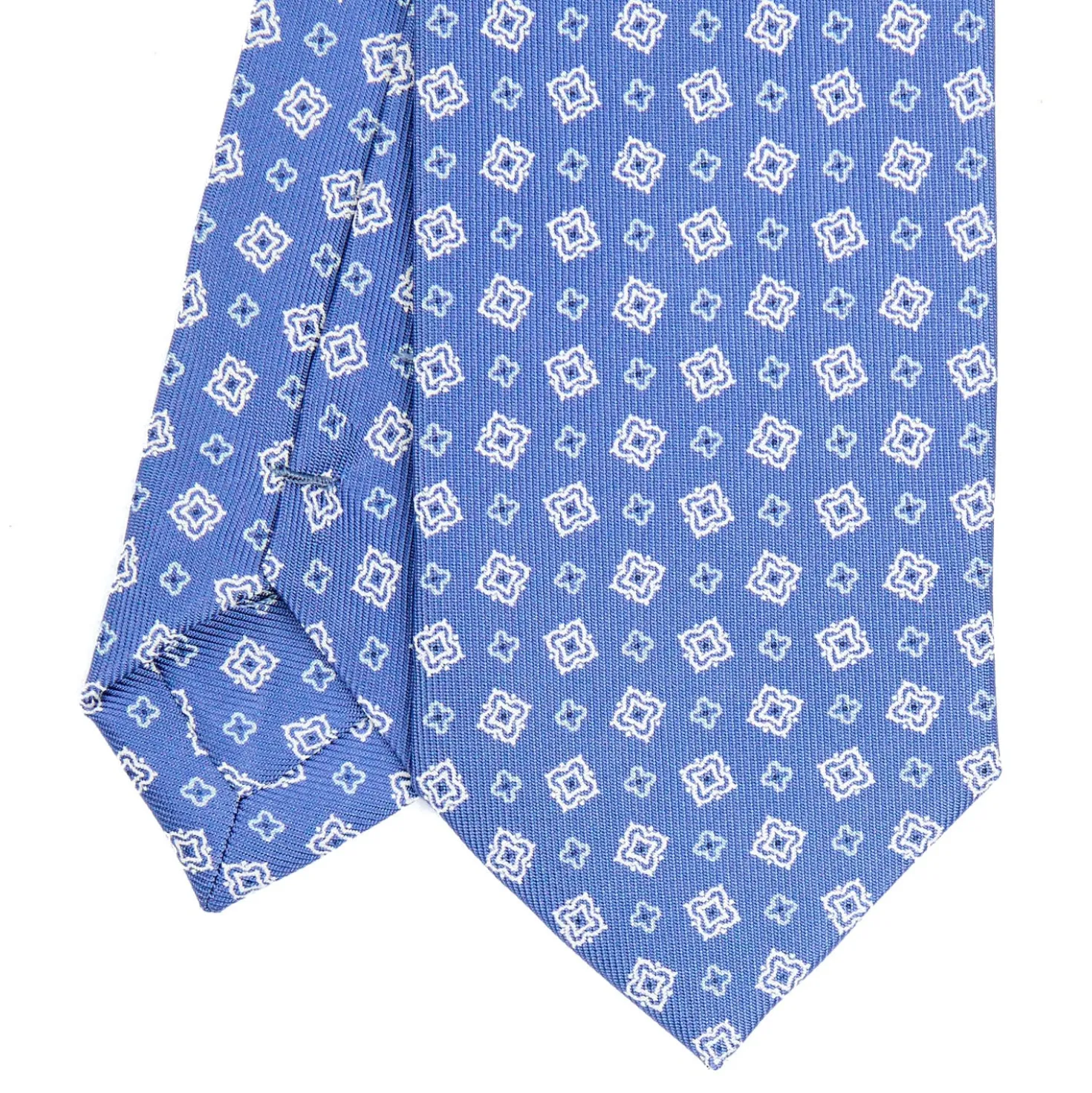 CRAVATTA SARTORIALE 7 CM IN SETA AZZURRO POLVERE Microfantasia fiore