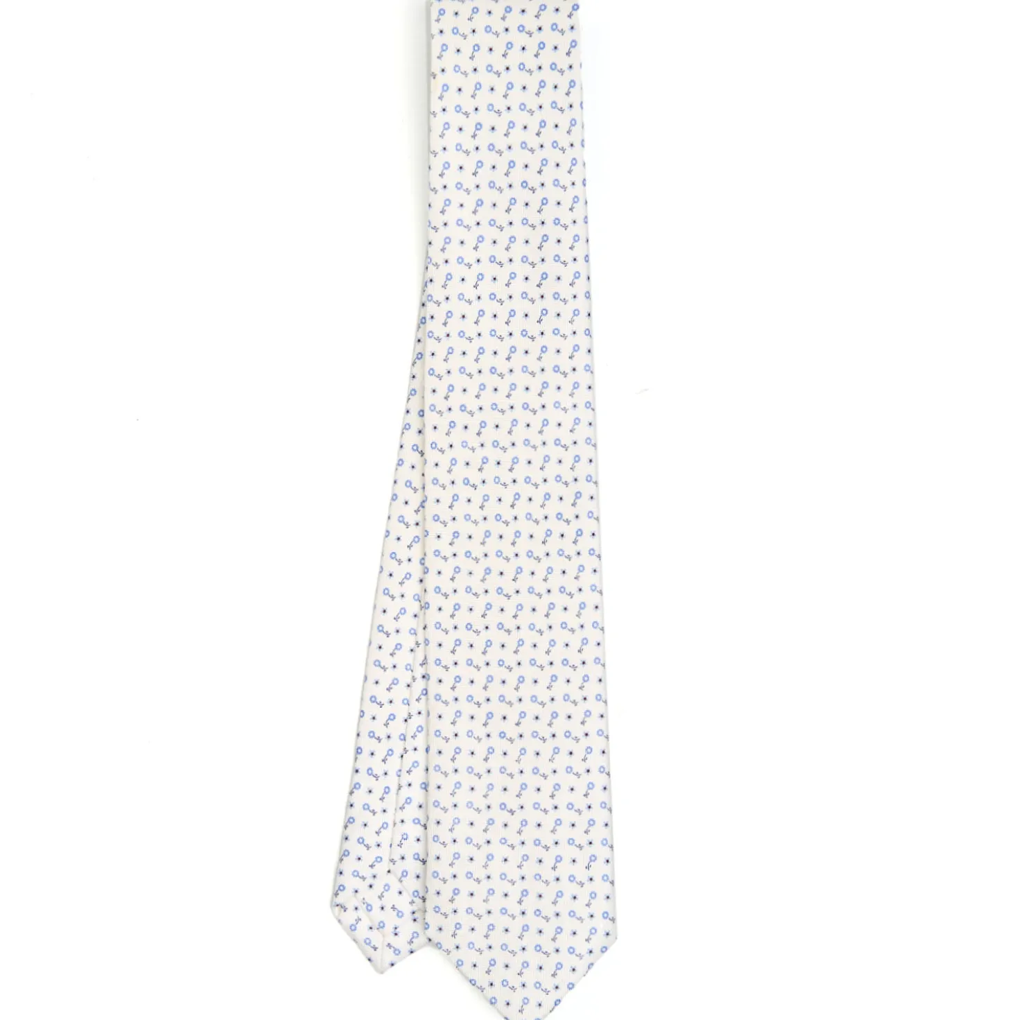 CRAVATTA SARTORIALE 7 CM IN SETA BIANCA Microfantasia fiore