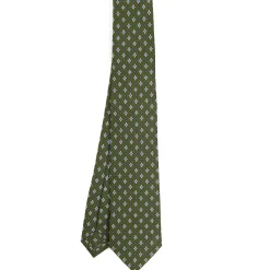 CRAVATTA SARTORIALE 7 CM IN SETA VERDE OLIVA Microfantasia fiore