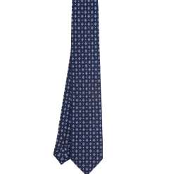 CRAVATTA SARTORIALE 7 CM IN SETA BLU SCURO Microfantasia fiore