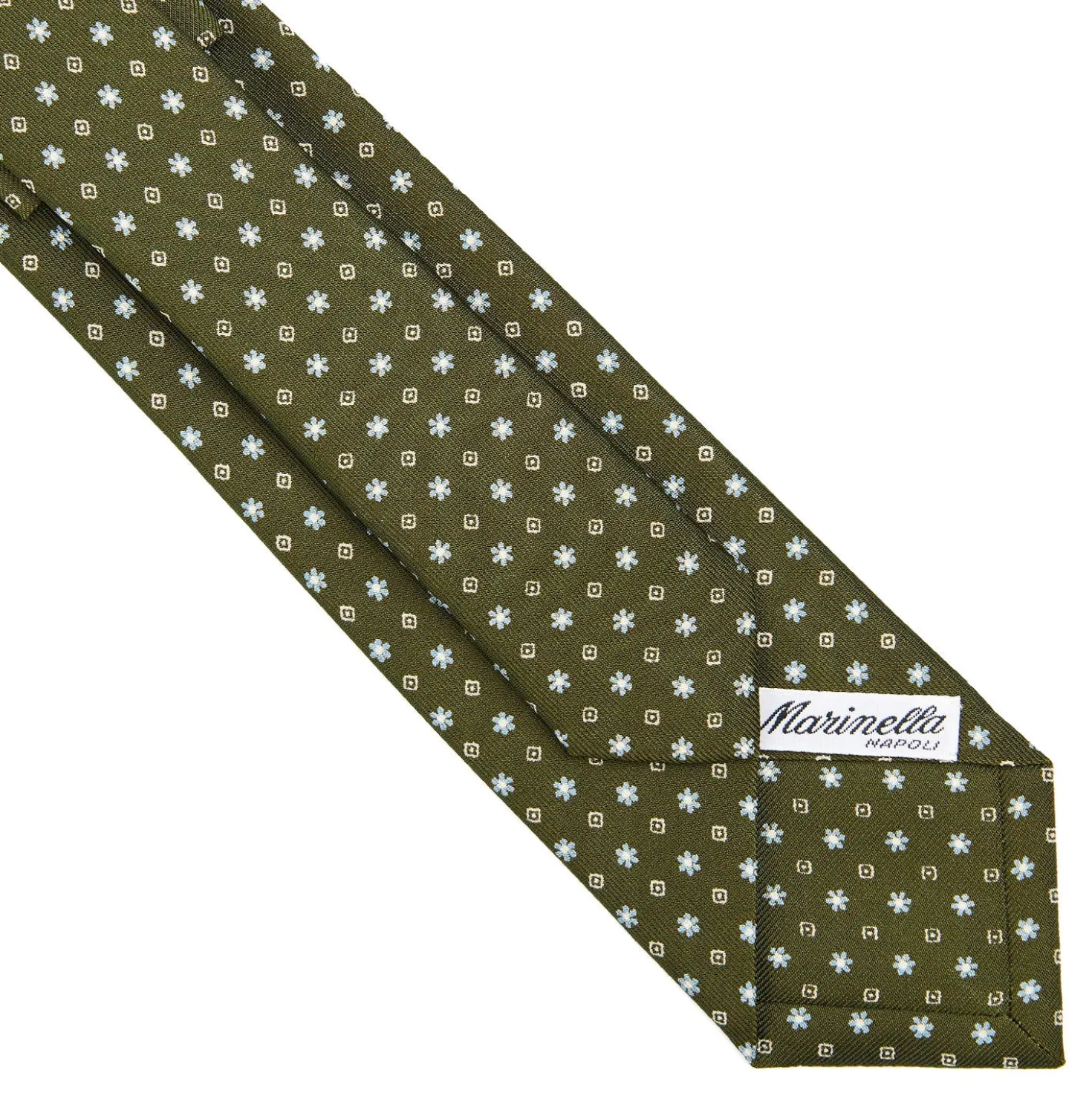 CRAVATTA SARTORIALE 7 CM IN SETA VERDE OLIVA Microfantasia fiore