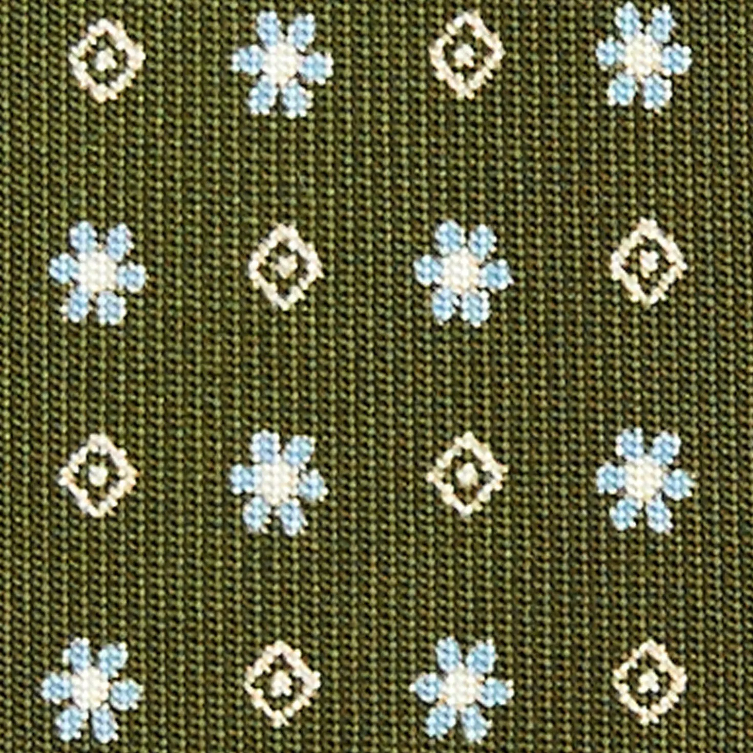 CRAVATTA SARTORIALE 7 CM IN SETA VERDE OLIVA Microfantasia fiore